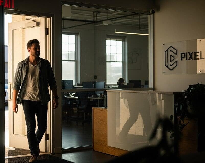 Founder walking into the studio